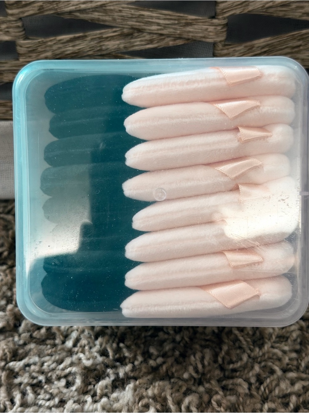 Soft Peach Velvet Makeup Puffs with Ribbon Tabs